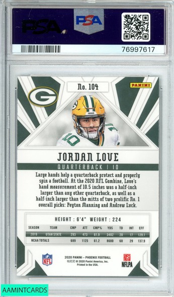 2020 PANINI PHOENIX JORDAN LOVE #104 FIRE BURST ROOKIE RC PSA 10 GEM MT 76997617